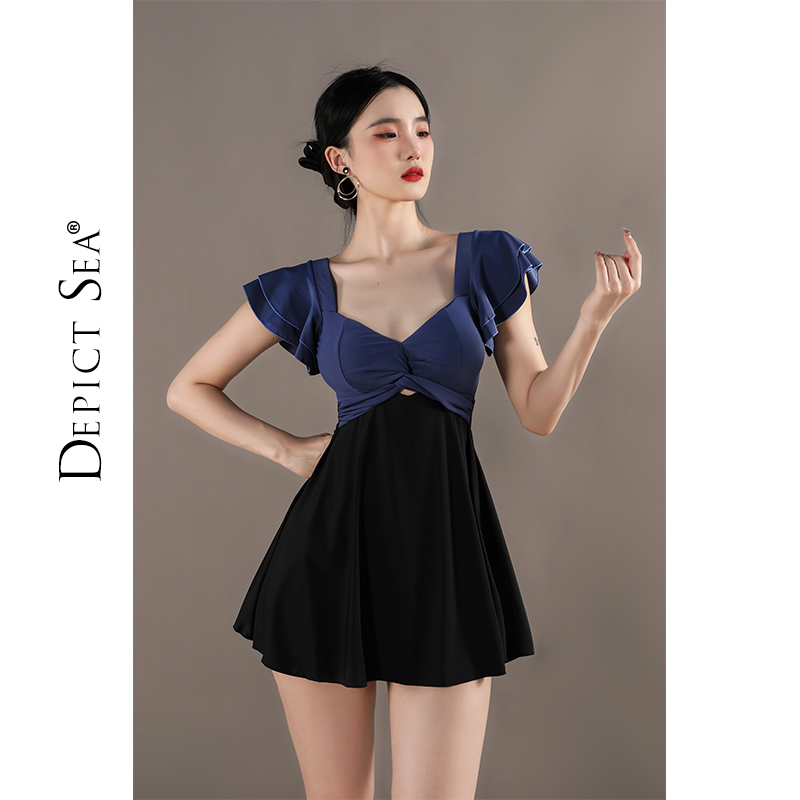 遮肚显瘦泳衣女绘海泡温泉连体装