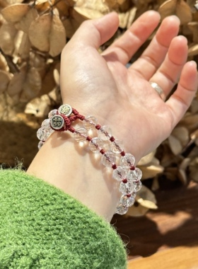 天然白水晶切面红绳手链diy设计款日进斗金平安顺遂s925本命红绳
