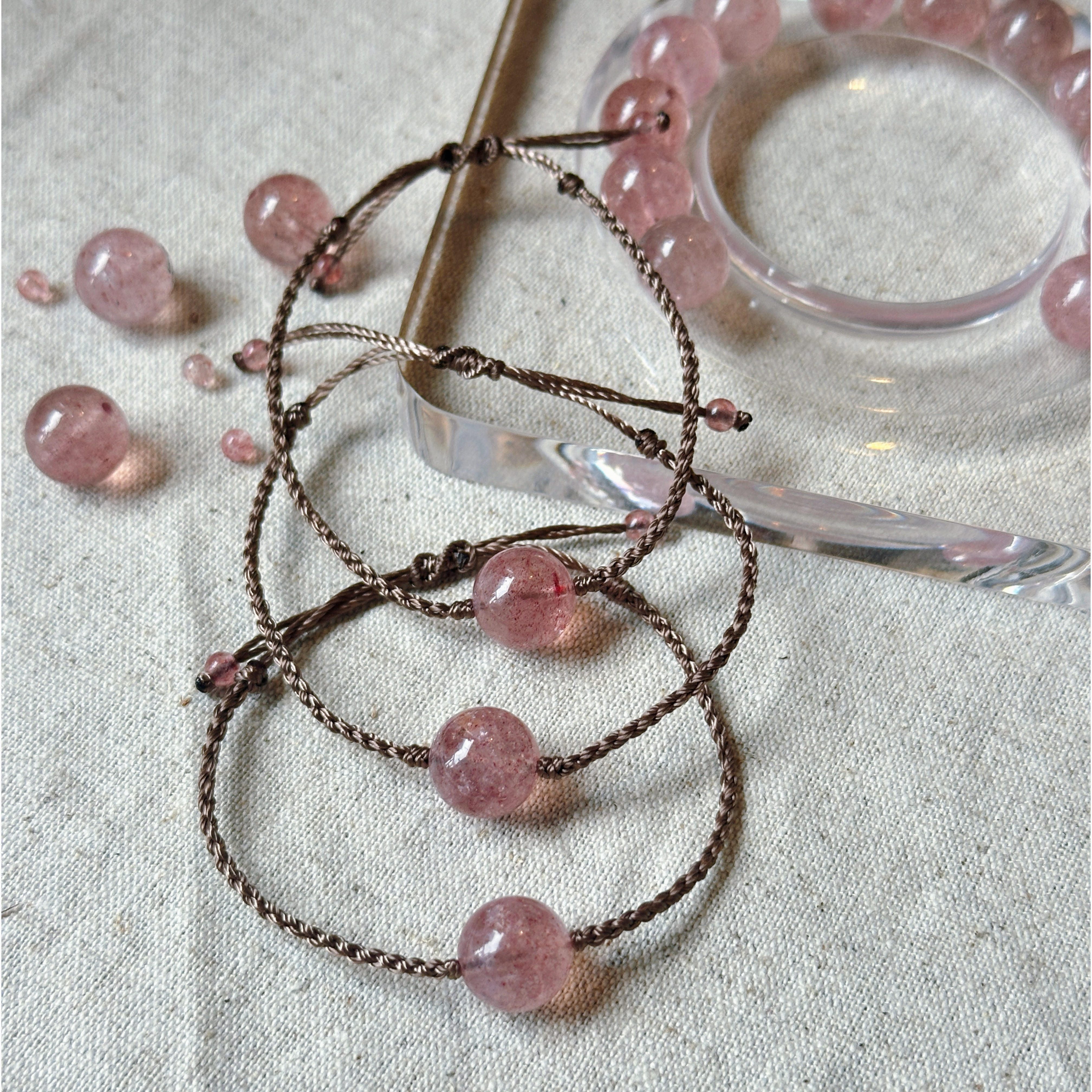 天然草莓晶大单珠编绳手绳温柔中式国风10.9mm闺蜜礼物