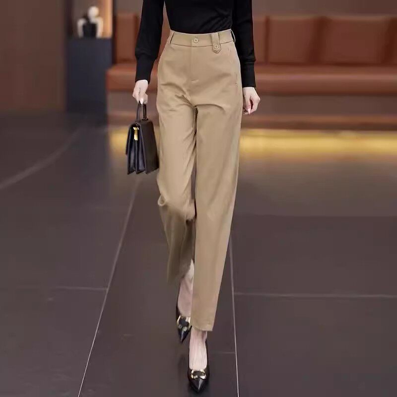 高档咖色休闲西装裤女哈伦裤秋季宽松高腰显瘦垂感职业气质烟管裤,女装/女士精品,大码裤装,淘宝优惠券,粉丝福利购,淘宝优惠卷