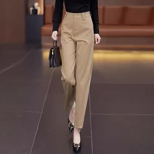 宽松高腰显瘦垂感职业气质烟管裤 高档咖色休闲西装 秋季 女哈伦裤 裤