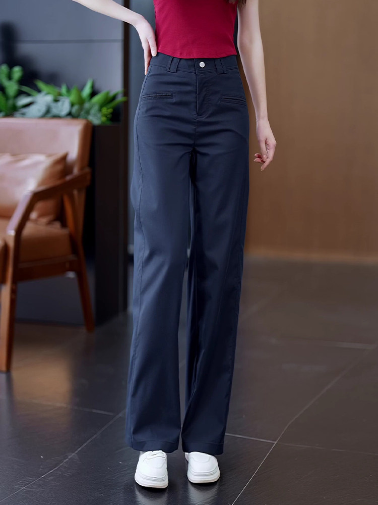 高档天丝棉藏青色窄版阔腿裤女春秋薄款新款高腰显瘦西装直筒裤子,女装/女士精品,大码裤装,淘宝优惠券,粉丝福利购,淘宝优惠卷