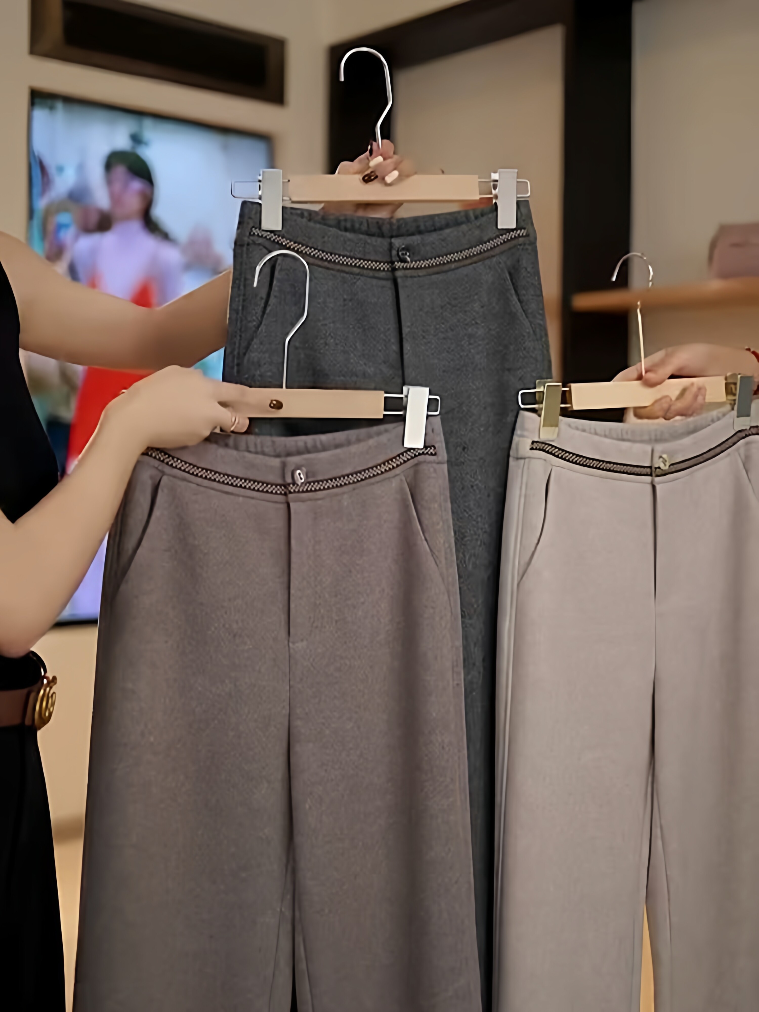 高档羊毛呢阔腿裤女长裤秋冬加绒窄版软糯米裤羊绒休闲直筒西装裤