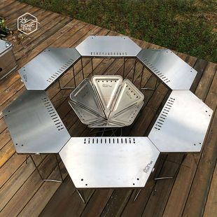 PICNICTIME戶外圍爐桌焚火臺露營折疊組合桌燒烤六角框架桌PTLJ