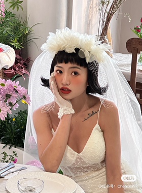 可爱超仙少女感减龄蓬蓬花朵大头纱拖尾外景样片