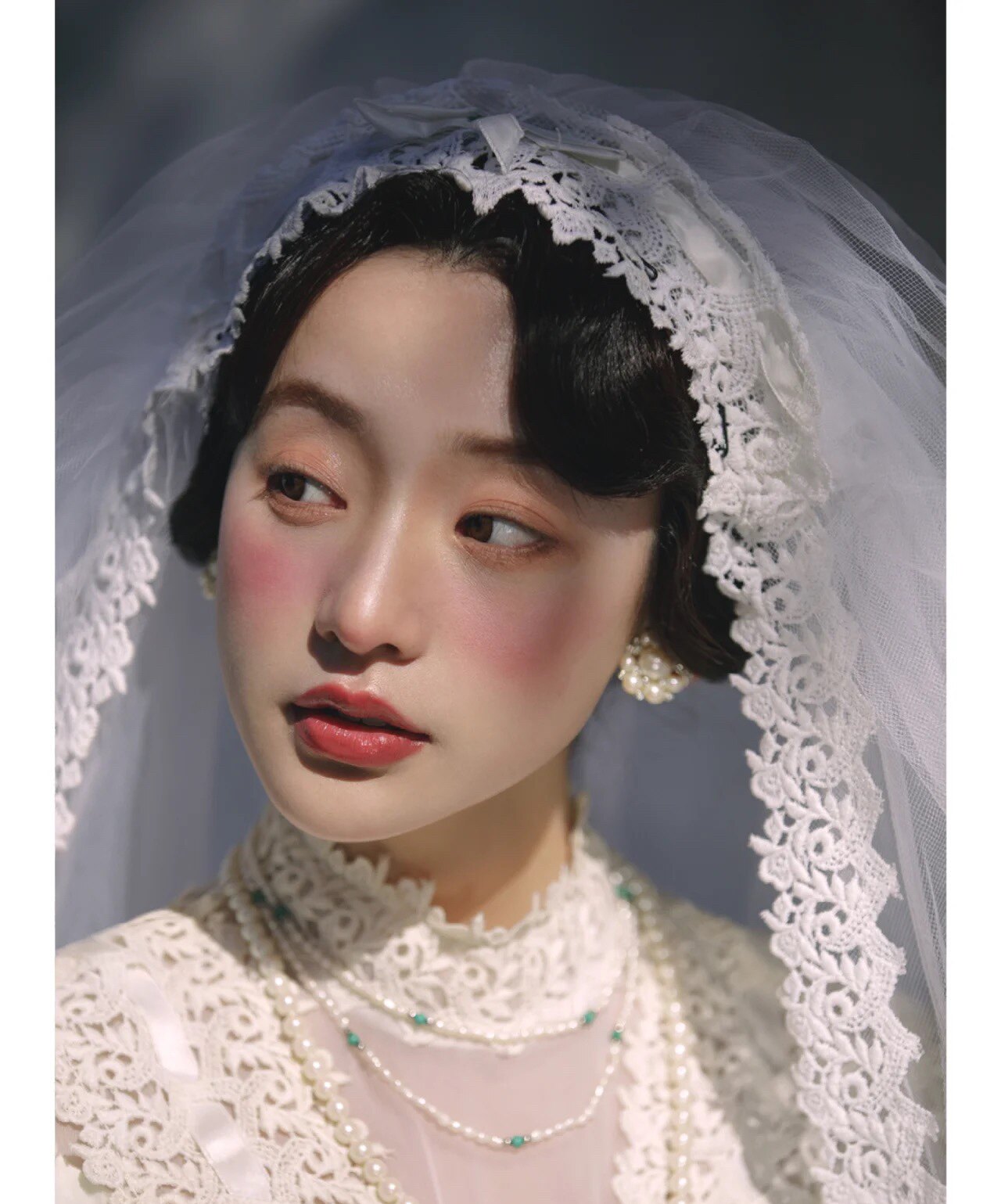 唯美新娘帽式蕾丝花边头纱婚纱拖头纱