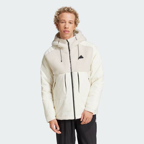 Adidas/阿迪达斯 男子仿羊羔绒保暖拼接运动宽松连帽棉服 IV9767