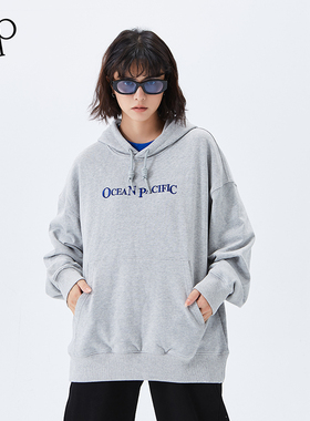 ocean pacific情侣op卫衣男女潮牌运动宽松黑色连帽外套oversize