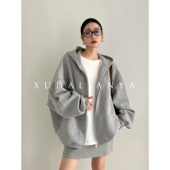 徐大脸吖定制 慵懒全棉加绒休闲运动服女春秋长袖 连帽卫衣短外套