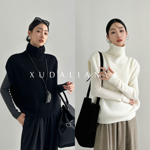 高领毛衣背心女 马甲浣熊毛羊毛无袖 徐大脸吖定制 秋冬叠穿针织衫