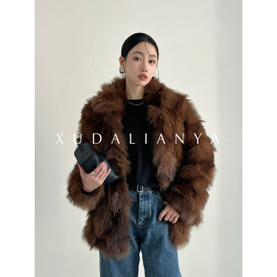 徐大脸吖定制 立领环保狐狸毛皮草外套女 丰盈毛晕染霜冬年轻短款