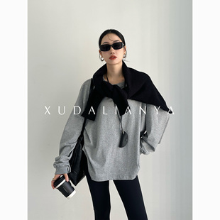 T恤女 叠穿白T上衣秋轻柔长绒棉宽松圆领短长袖 徐大脸吖定制 经典