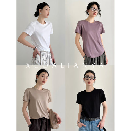 徐大脸吖定制 5色!天丝棉宽松上衣夏百搭基础款圆领正肩短袖T恤女