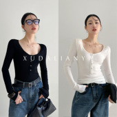 上衣春秋U领长袖 徐大脸吖定制 肯豆t正肩显瘦内搭外穿打底衫 T恤女