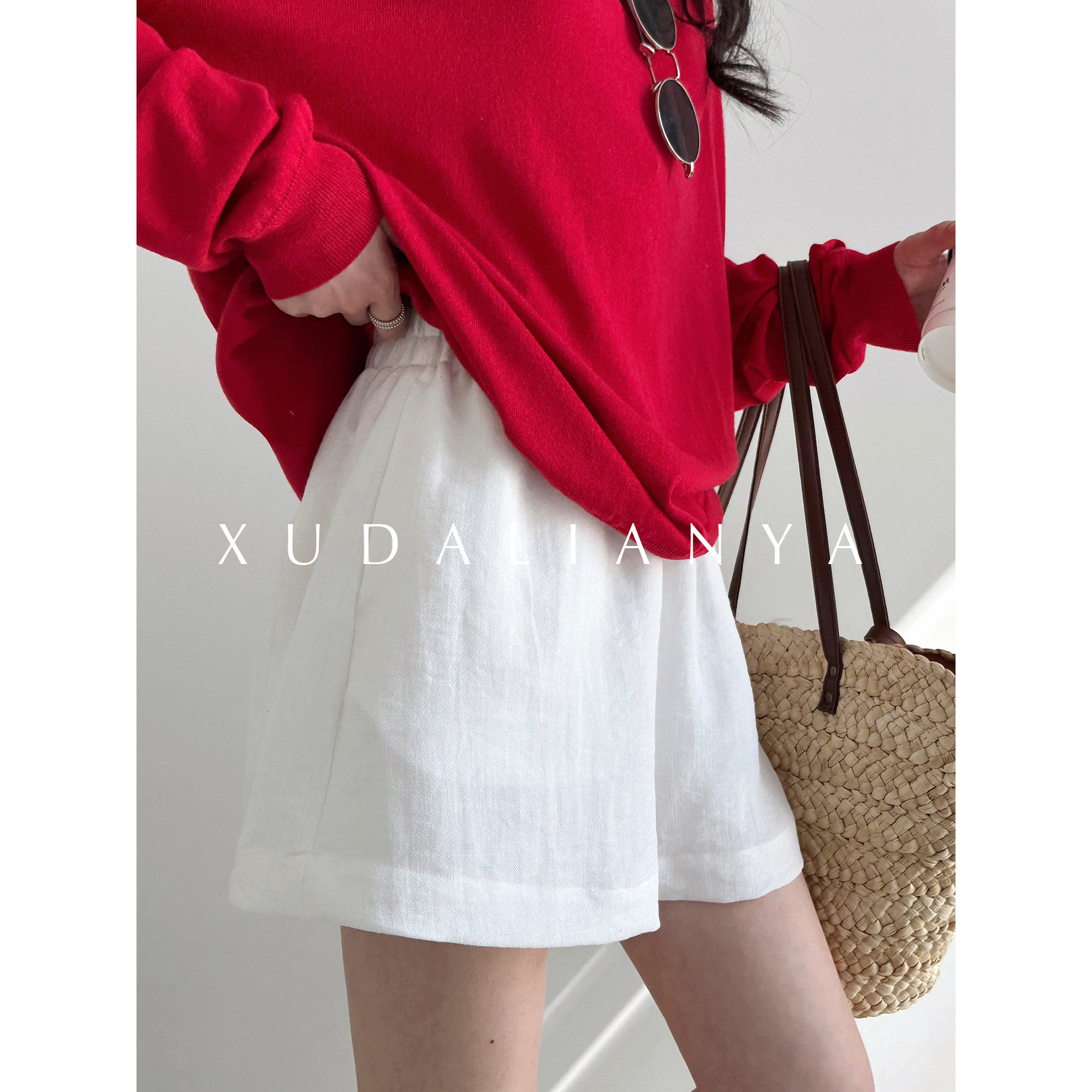 徐大脸吖定制 透气亚麻阔腿裤春夏百搭懒人a字宽松高腰休闲短裤女,女装/女士精品,休闲裤,淘宝优惠券,粉丝福利购,淘宝优惠卷