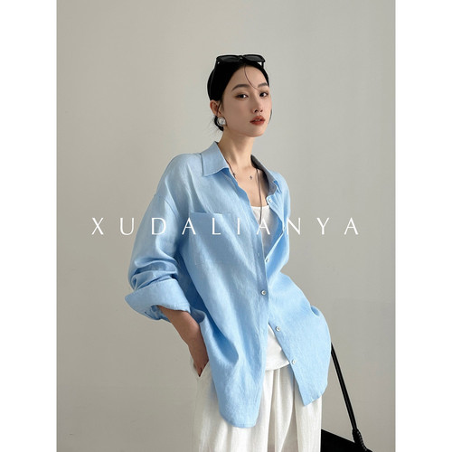 徐大脸吖定制 4色!早春简约百搭宽松老钱松弛感100亚麻衬衫上衣女