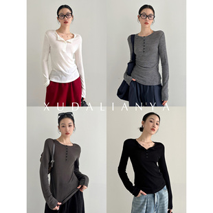 T恤 女秋冬内搭可外穿上衣羊毛长袖 徐大脸吖定制 M1U亨利领打底衫