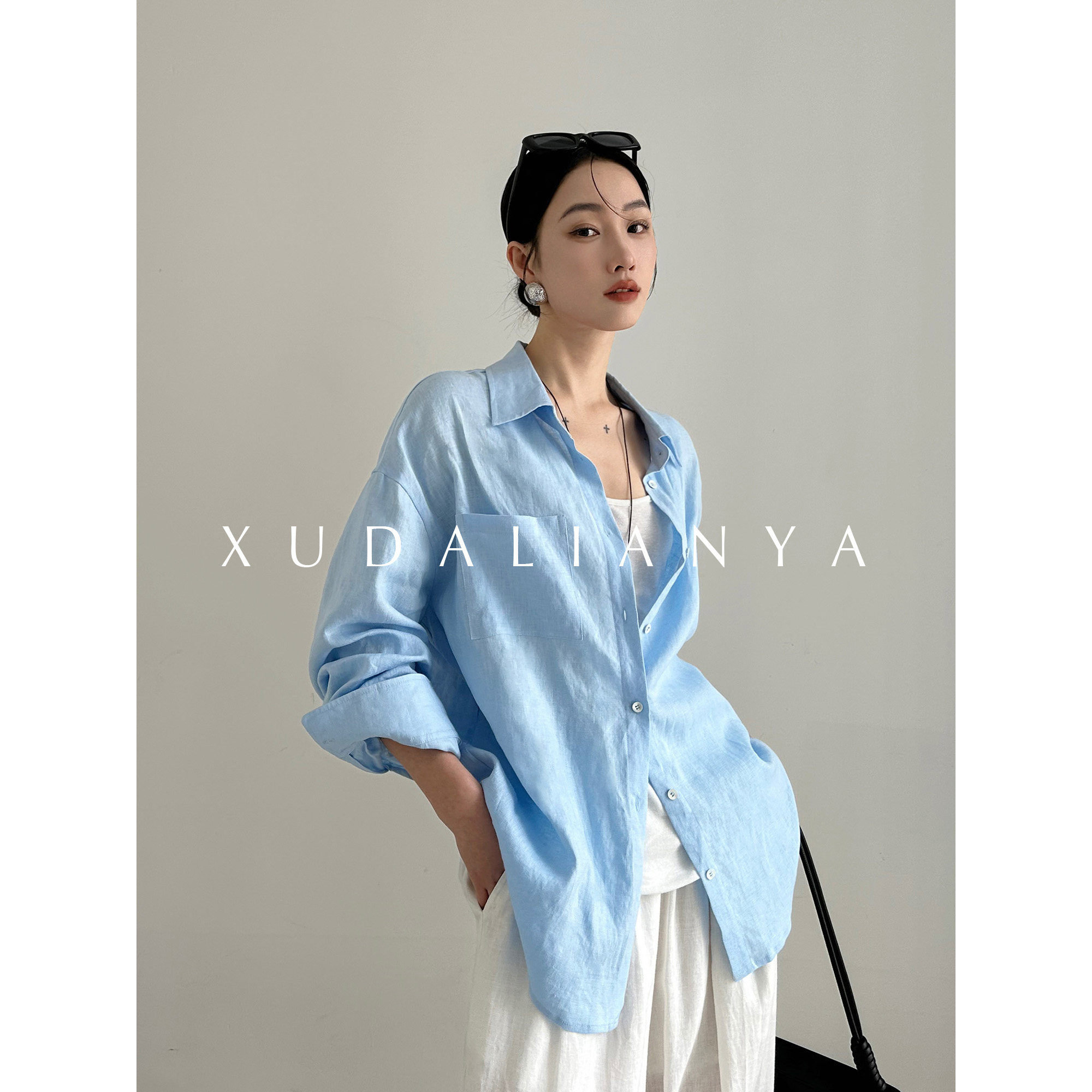 徐大脸吖定制 4色!早春简约百搭宽松老钱松弛感100亚麻衬衫上衣女