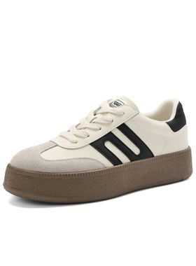 2024春新款女鞋女真皮撞色系带复古德训鞋运动休闲板鞋女B1573CM3