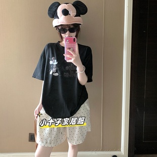 时尚 休闲短裤 睡衣圆领长裤 小个子短袖 上衣150cm 夏季 家居服套装
