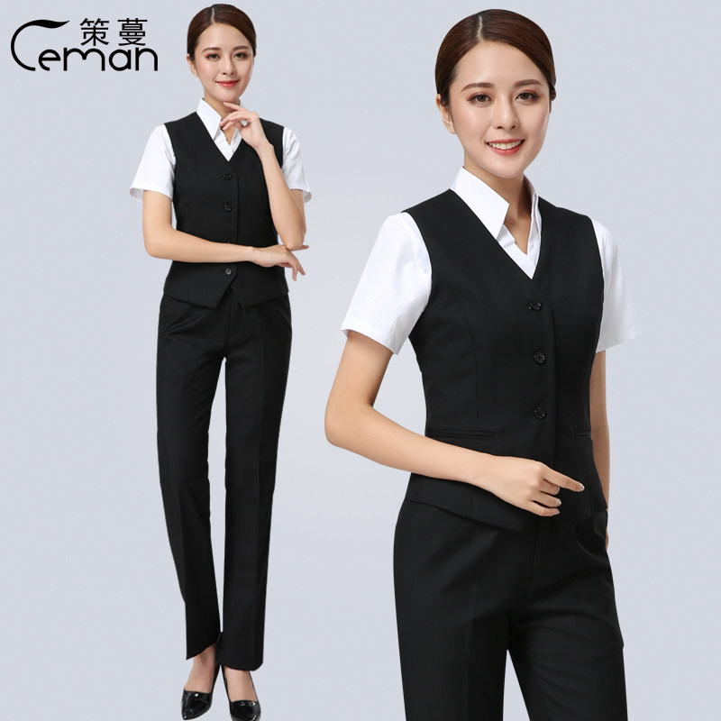 策蔓职业装女装马甲套装ol酒店前台收银服务员长袖工作服银行制服