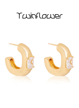 Twinflower 银色C型圆环耳钉女简约高级感精致耳环