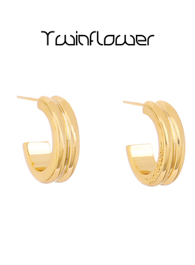 twinflower 简约金属感金色c字小耳圈素圈气质百搭时尚小众耳环