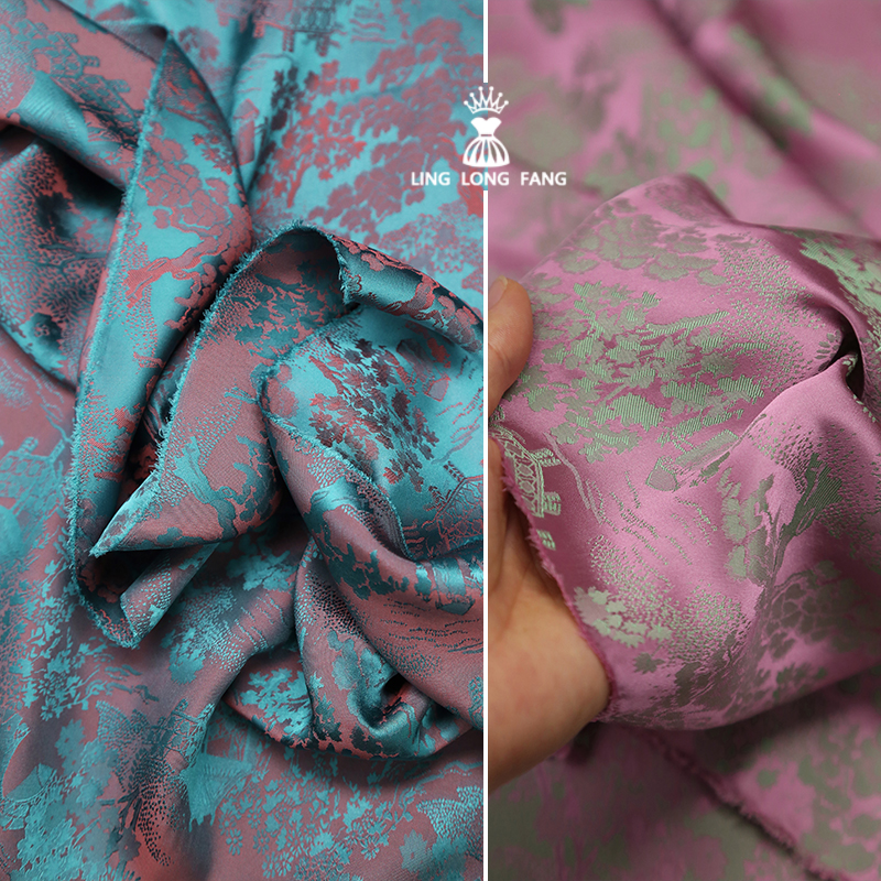 缎面双色提花布料汉服旗袍面料