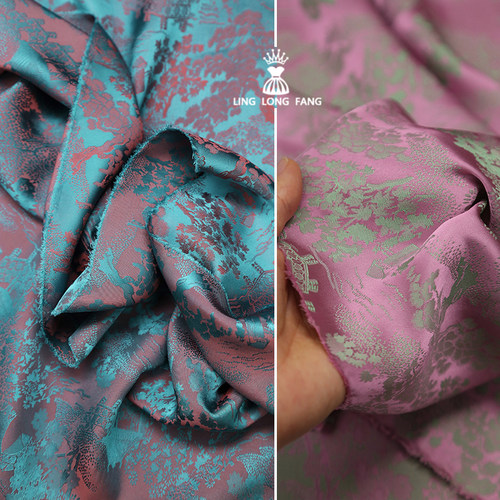 缎面双色提花布料汉服旗袍面料