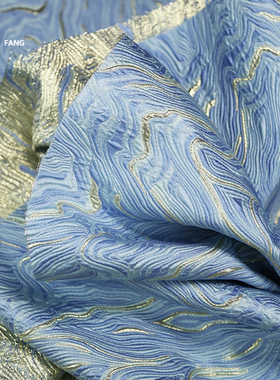 大理石纹金线微光提花布料立体肌理油画鎏金织锦缎服装设计师面料