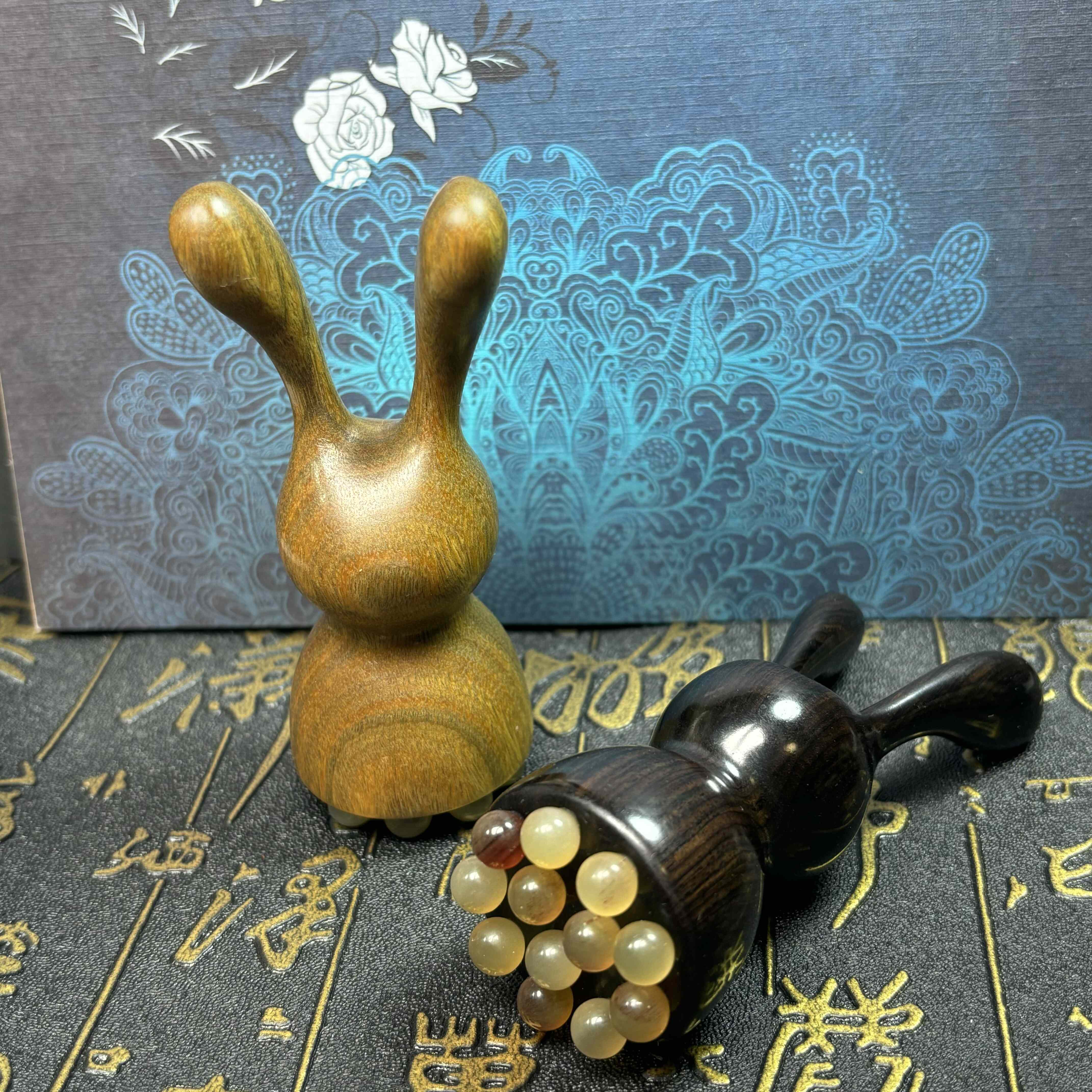 绿檀木紫光檀木羊角12珠莲蓬小兔眼部面部按摩刮鼻搓耳朵经络疏通