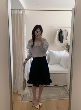 温柔荷叶边衬衣 蕾丝边高腰A字版型牛仔半裙