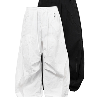 宽松休闲弯刀裤 解构拼接网眼冲锋长裤 黑白双色 ANYQUESTION