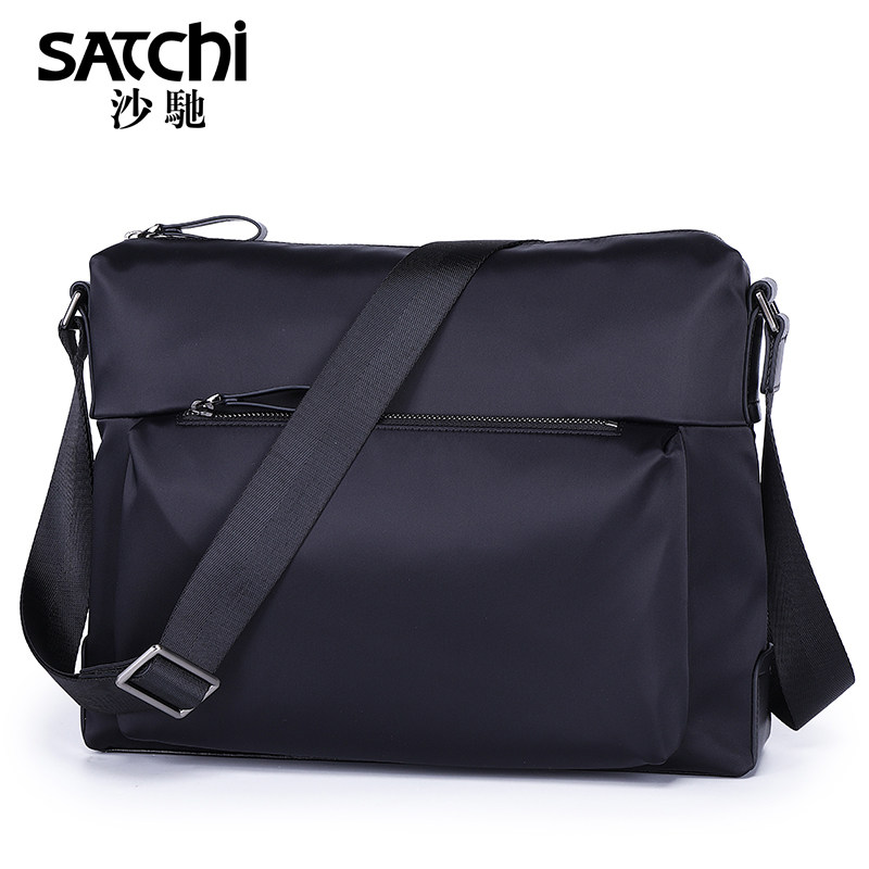 沙驰男包新款横款背包男士休闲运动潮流大容量单肩包斜挎包男布包