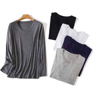 男士莫代尔打底衫男保暖内衣低领单件上衣薄款男款秋衣内搭棉毛衫