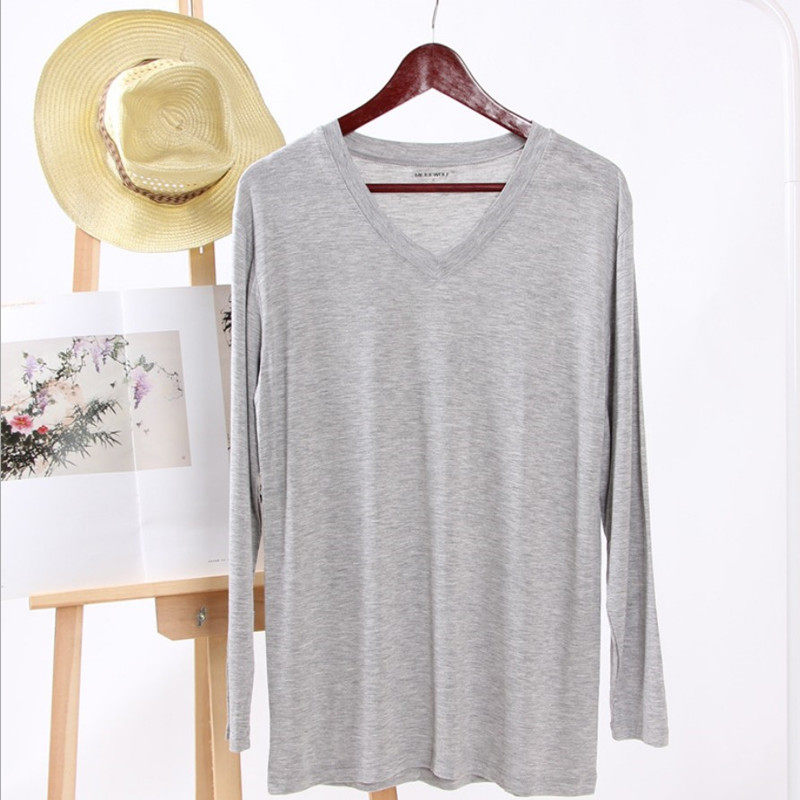 男士长袖T恤莫代尔纯色打底圆领套头大码男装上衣运动空调衫夏秋