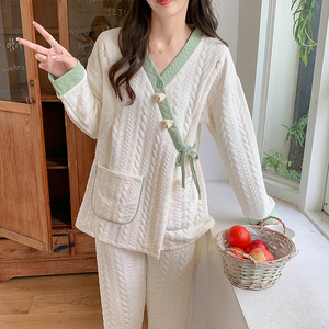 月子服秋冬季加厚保暖纯棉产后喂奶哺乳空气棉孕妇睡衣春秋10月份