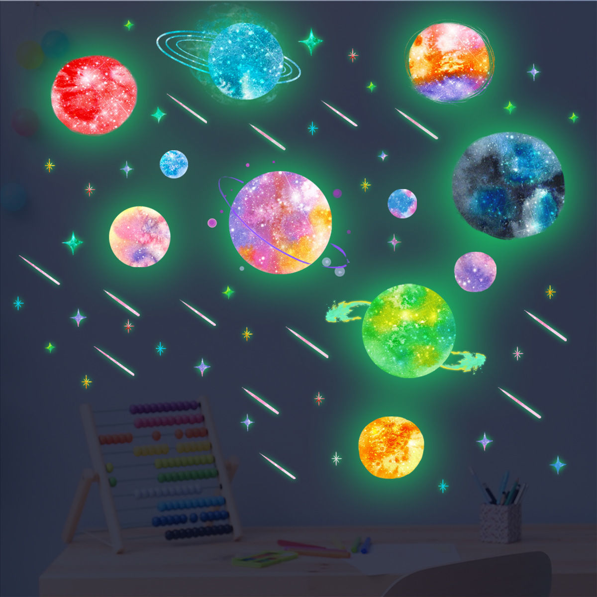 自粘发光彩色宇宙荧光贴纸儿童房