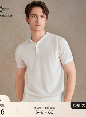 【26新品】白色羊毛撞色亨利领POLO衫男士商务休闲轻奢老钱T恤夏