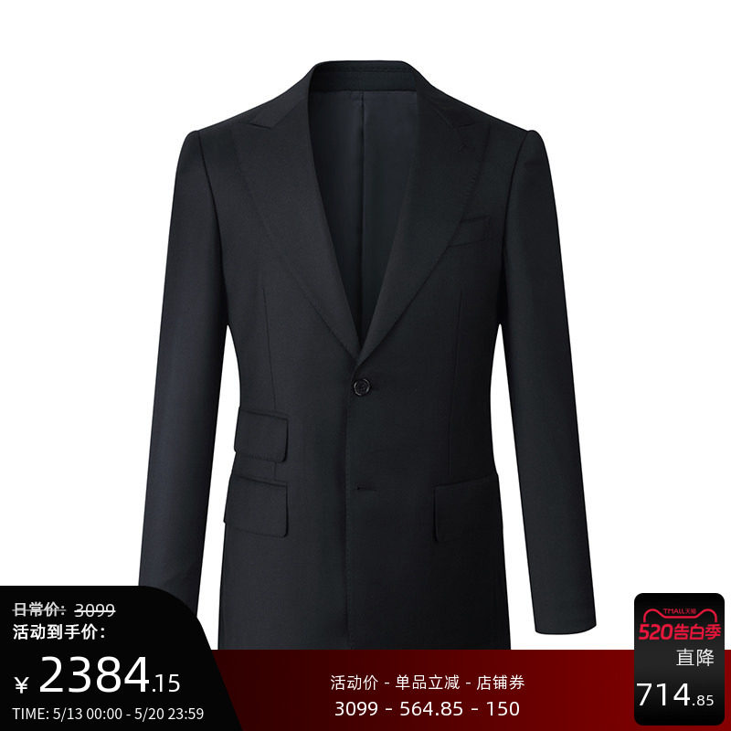 GIEVES CHARLES意大利进口面料男士纯羊毛黑色西服套装男正装结婚