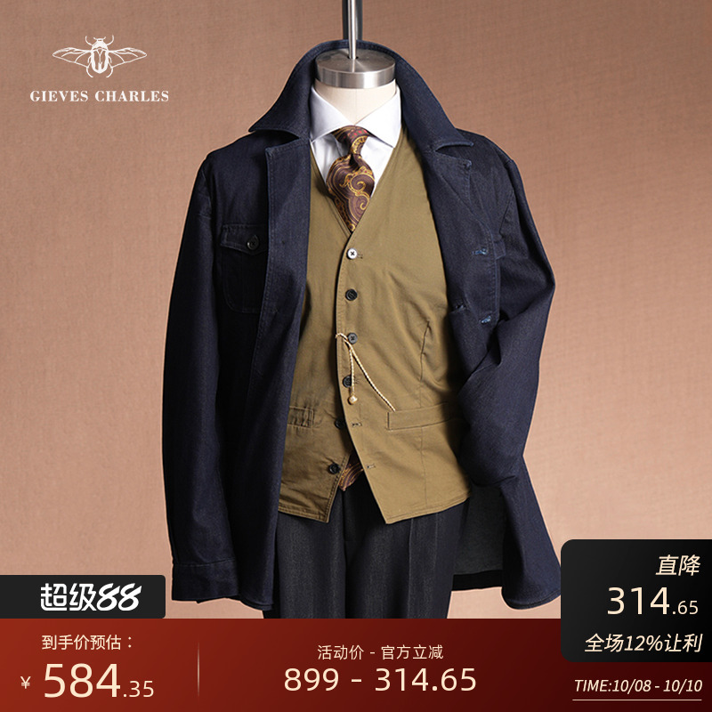 【复古系列】男士深蓝纯棉牛仔夹克外套百搭复古美式休闲猎装夹克