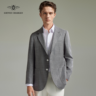 无里衬商务休闲灰色单西薄款 男士 休闲西服上衣夏 羊毛丝麻混纺