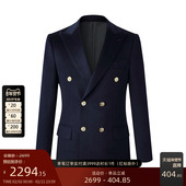 GIEVES CHARLES藏蓝色羊毛布雷泽双排金扣手工秋冬男士 休闲西服男