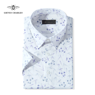 盛夏果实印花休闲修身 新款 男士 纯棉短袖 男 GIEVES 衬衫 CHARLES夏季