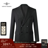 CHARLES设计师款 条纹撞色男士 双排扣商务时尚 GIEVES 宴会西服套装