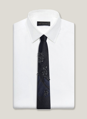 【卓雅系列】黑色郁金香重磅手工珠绣桑蚕丝领带男士高端时尚领带