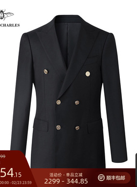 GIEVES CHARLES意大利进口面料双排金扣布雷泽西装男休闲羊毛西服
