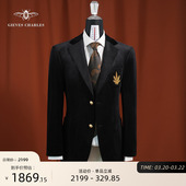 外套男 布雷泽枫叶徽章高级丝绒晚宴黑色西服气质西装 秋冬新品