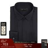 方领衬衫 GIEVES 男士 纯棉修身 CHARLES风琴褶礼服黑色商务个性 时尚