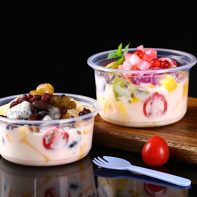 水果捞打包盒子商用冰粉专用碗带盖圆形芋圆甜品烧仙西米露餐盒